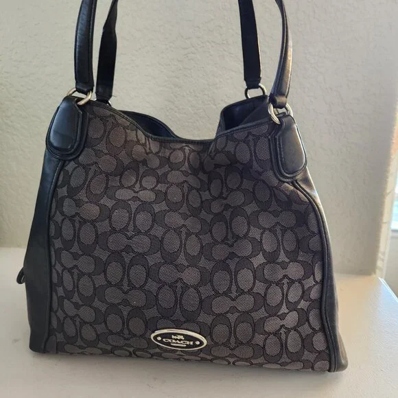 Euc Coach Edie Signature Jacquard Black & Gray Shoulder Bag